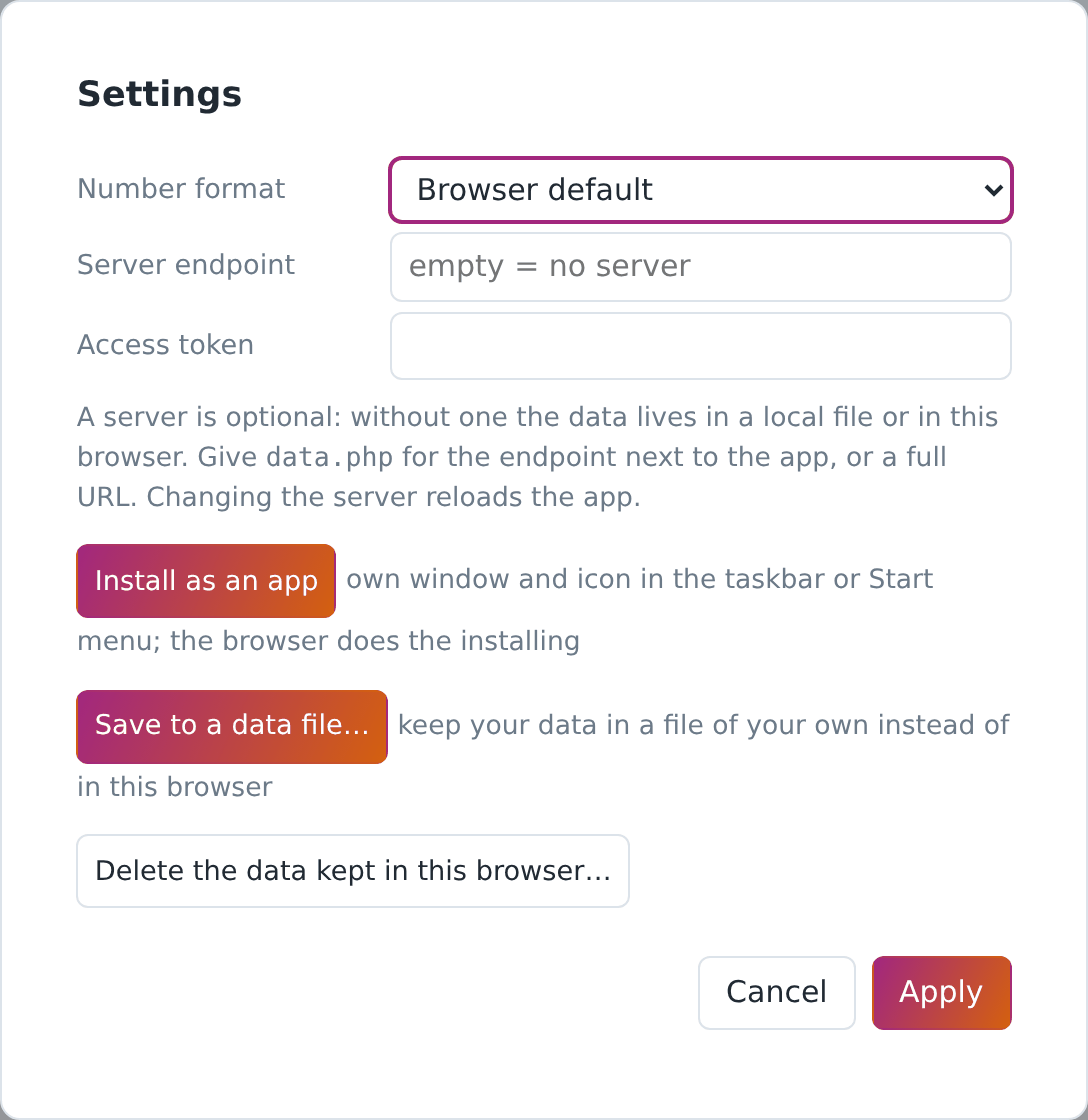 Settings in browser-storage mode.