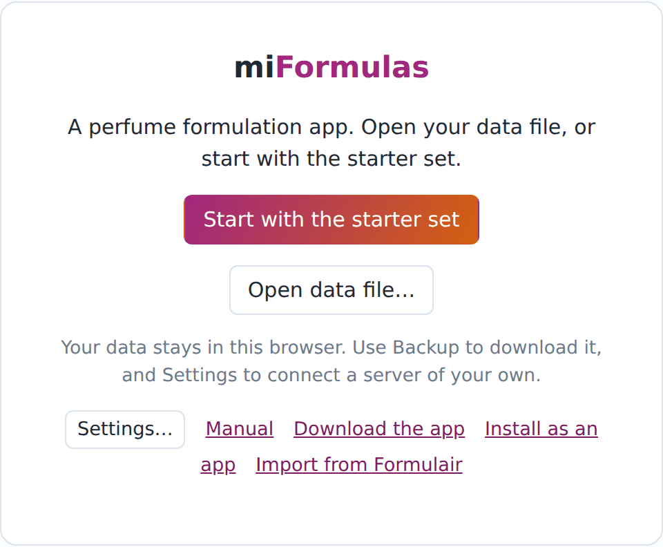 The start screen of miformulas.com.