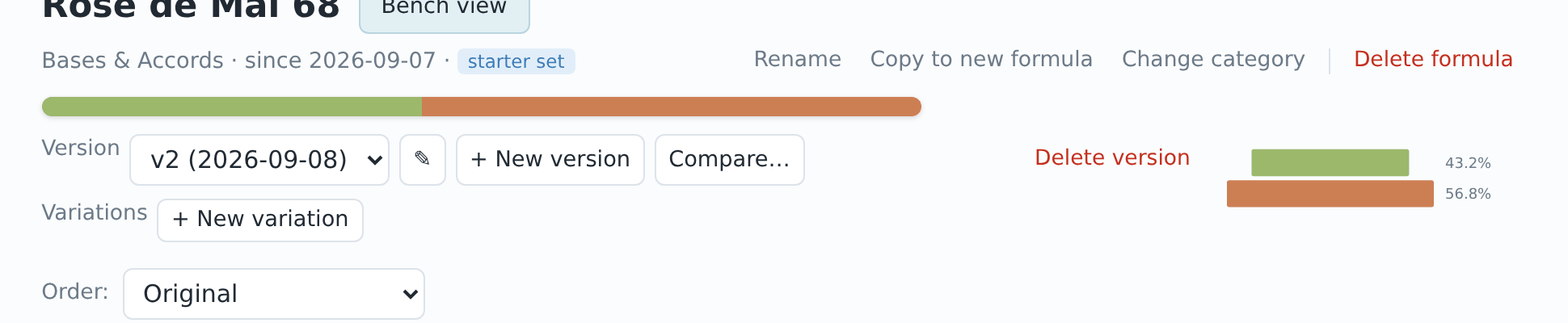 The version row: the version list, + New version and Compare…