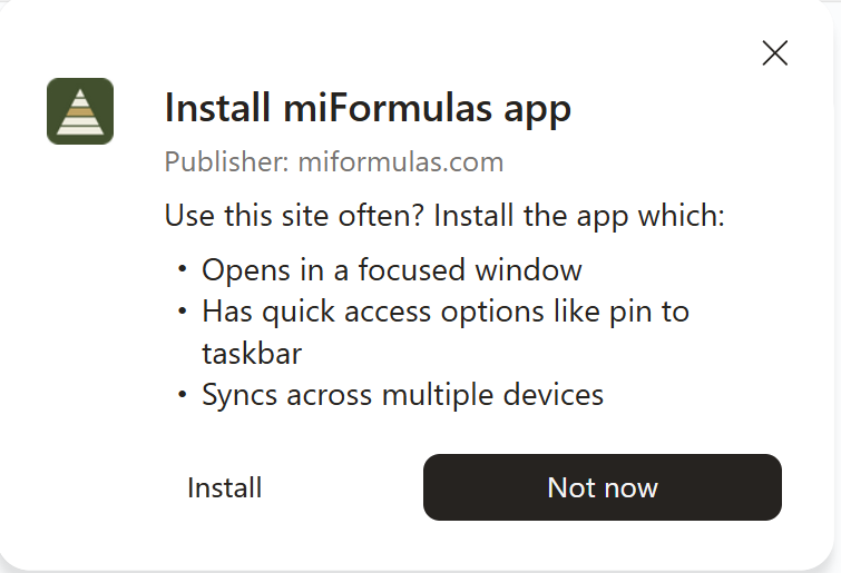 The browser's own install prompt (Edge).