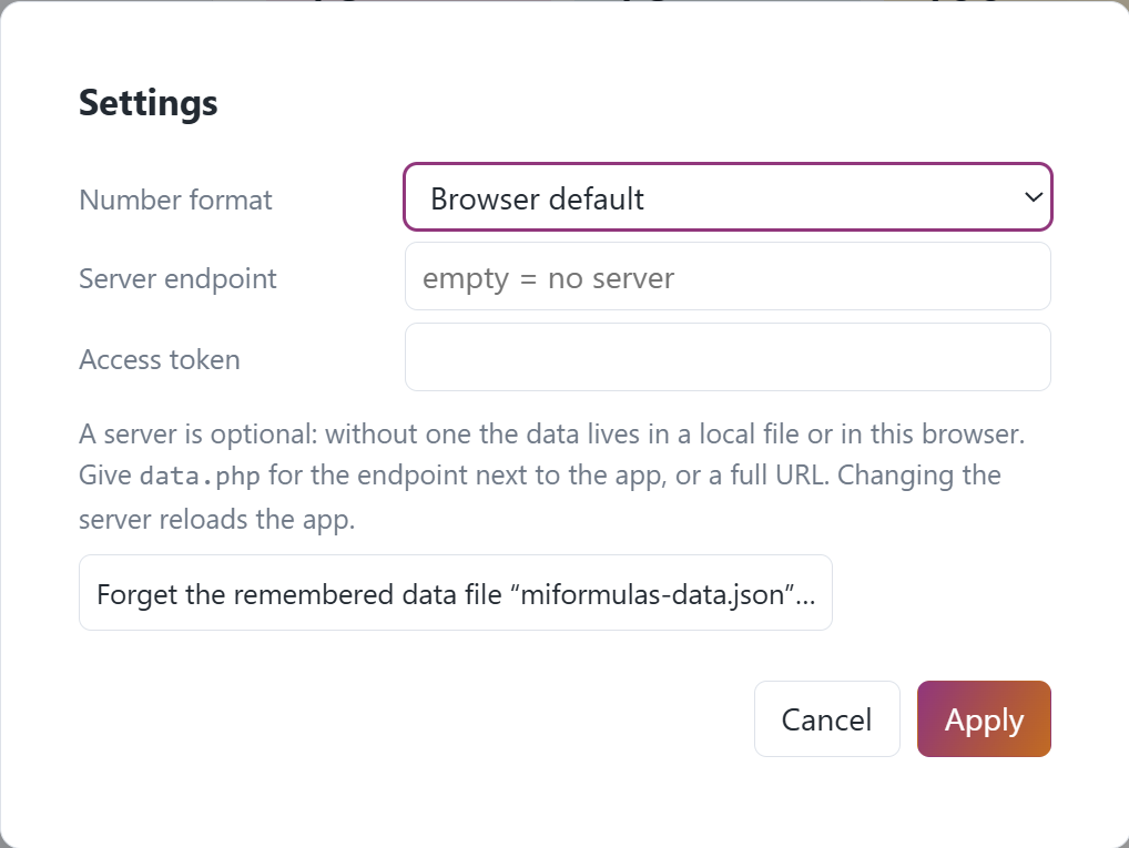 Settings with a remembered data file: Forget the remembered data file…