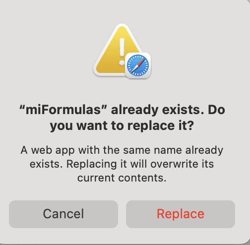 Adding the site a second time replaces the existing Dock app and its storage.